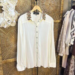 Double D Ranch Off White Jeweled Collar Tunic Top Size XL
